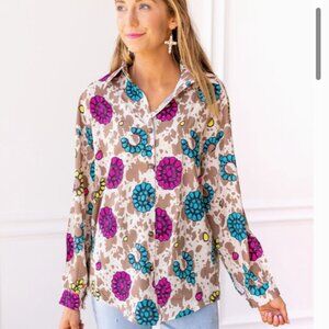 Rodeo Queen Cow Print Button Down